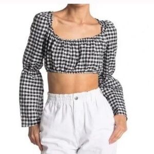 2/25 TopShop ❤️ Crop Top Cropped Gingham Shirt black white check boho